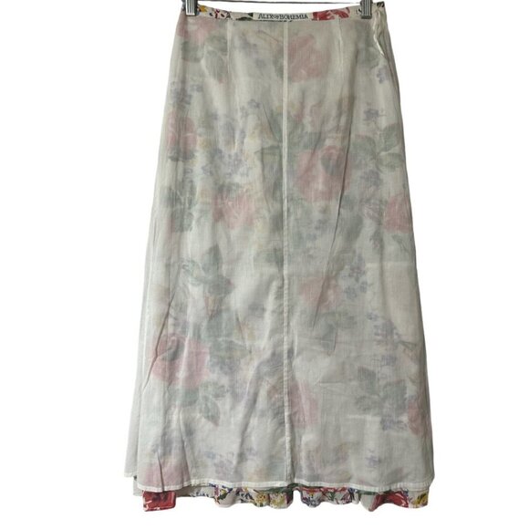 Alix‎ of Bohemia Tasha Rose Floral Ruffle Tiered Midi Skirt Small Cottagecore - Picture 12 of 16